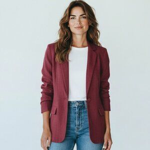IC‎ Collection USA Silk 2-Button Blazer S/M Burgundy #248B